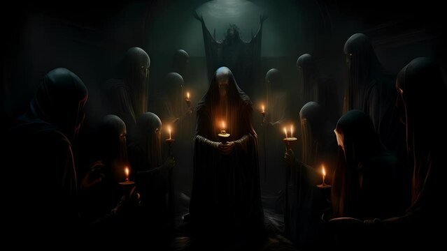 A group of robed figures in a dark room illuminated by nothing but a single candle chanting in an ancient and forgotten language..