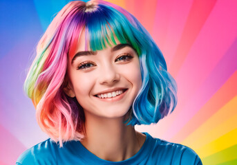 Fototapeta premium Portrait of a beautiful young woman with multicolored hair