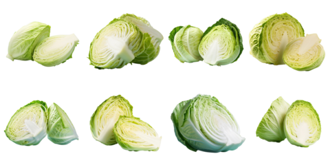 Png Set White cabbage sliced in half transparent background
