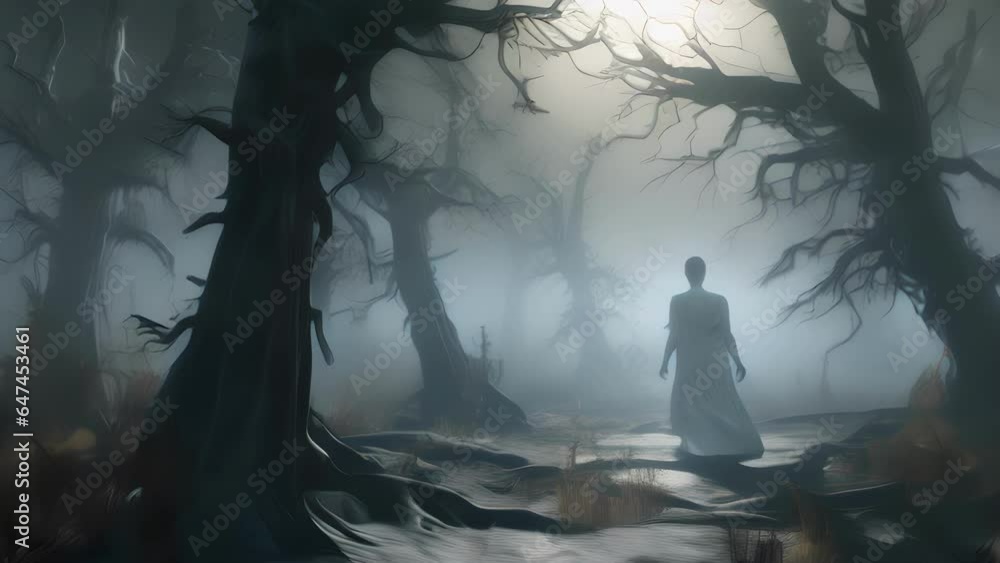 Poster a ghostly apparition floats amidst a patch of barren trees sending a chill down the spine of anyone 