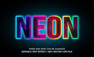 Neon editable text effect template, 3d bold rainbow color neon light typeface, premium vector