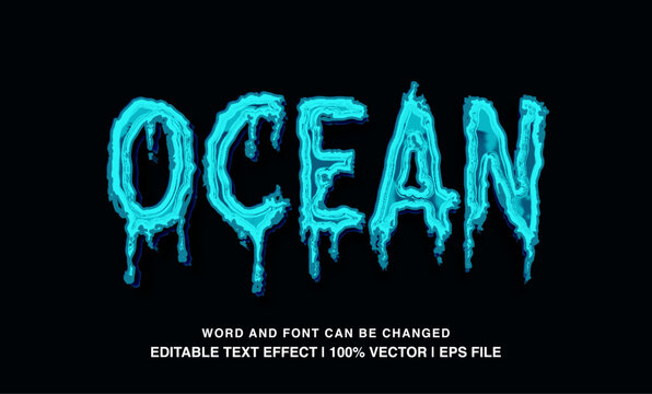Ocean editable text effect template, 3d bold cartoon glossy font style typeface, premium vector