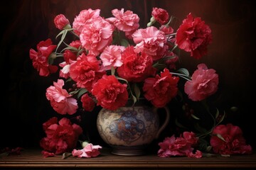 Colorful Carnations vase. Floral spring nature. Generate Ai