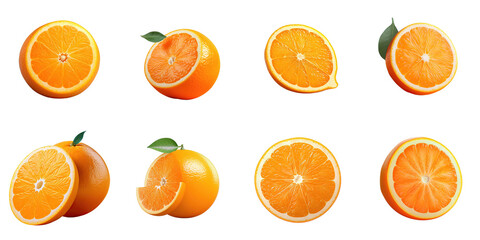 Png Set Half of an orange a fruit alone on a transparent background