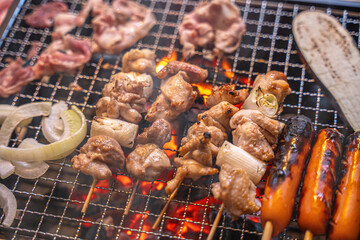 バーベキュー 炭火 お肉 アウトドア 焼く 炎 火