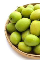 Green jujube fruits on white background.