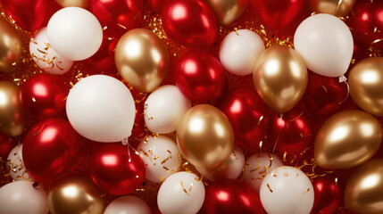 Golden and Red Balloons Background, Celebration, Festive, Birthday Party, Copy Space. Generative AI