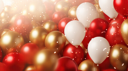 Golden and Red Balloons Background, Celebration, Festive, Birthday Party, Copy Space. Generative AI