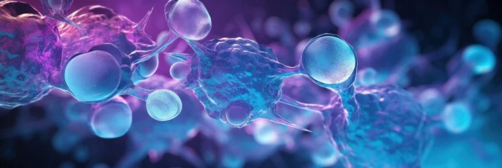 Foto op Plexiglas illustration of chrome tinted circular human cells under microscope, generative AI © VALUEINVESTOR