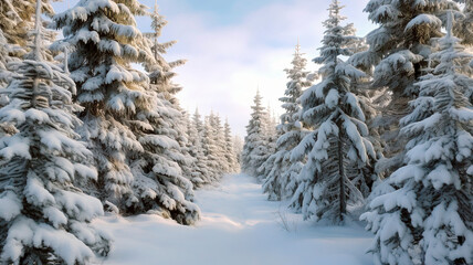 winter forest in the snow - obrazy, fototapety, plakaty