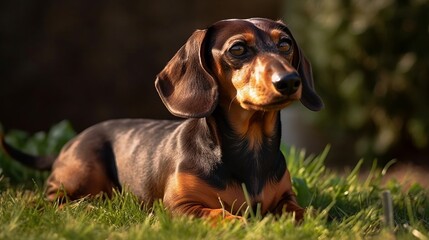 playful dachshund dog on the lawn, grass, field