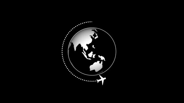  Traveling worldwide icon. Airplane rounding a circulating globe, Flying around world. animation background. k1_1115