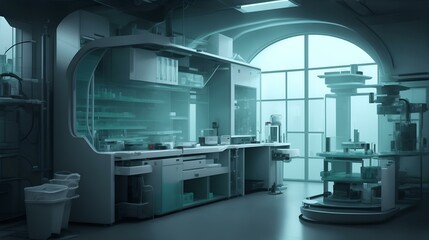 未来的なラボ、クリーンな科学研究所｜Futuristic lab, clean science laboratory. Generative AI