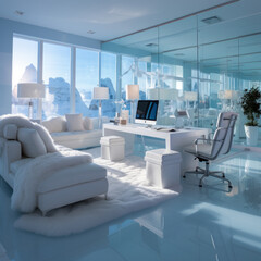 Arctic-themed office space immersed in frosty blues
