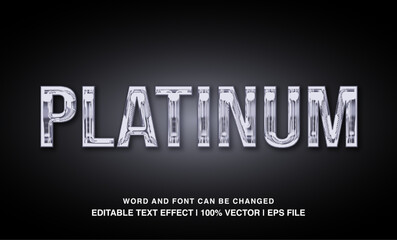 Platinum editable text effect template, metal texture effect bold sliver glossy style, premium vector 