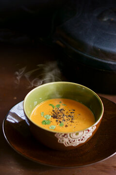 Pumpkin soup in a bowl