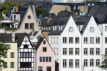 Fototapeta premium typical narrow gabled houses on the banks of the rhine in the old town of cologne