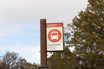 Powell Point bus stop sign at Grand Canyon National Park, Arizona, USA
