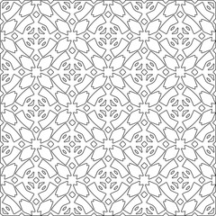 Abstract  background with figures from lines. Black and white texture for web page, textures, card, poster, fabric, textile. Monochrome pattern. Repeating design.