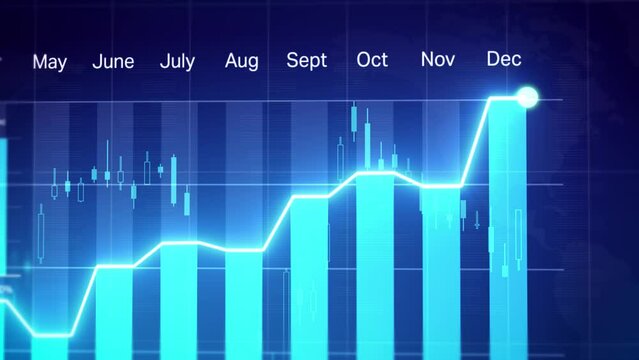 Graph chart financial loop on blue background 4K resolution