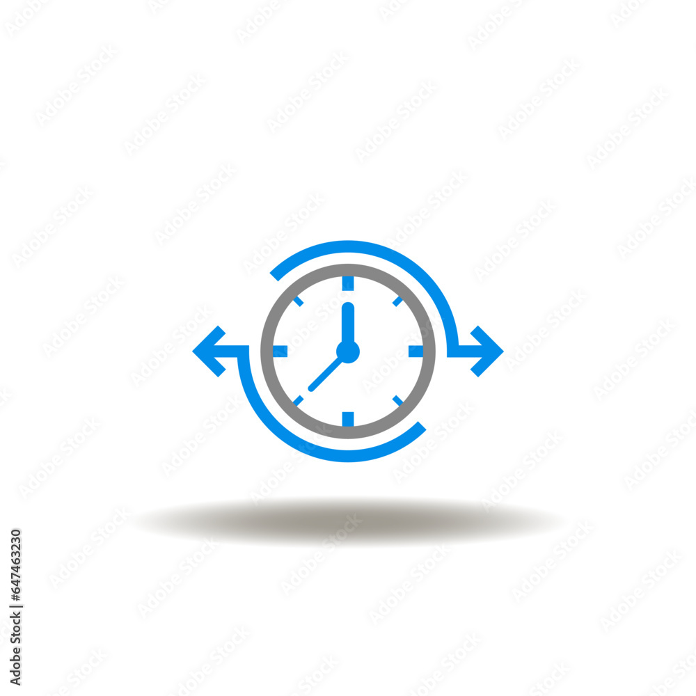 Poster vector illustration of clock with arrows left and right. icon of share time. symbol of countdown, de