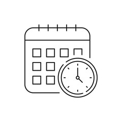 Clock with calendar. Date and time icon line style isolated on white background. Vector illustration