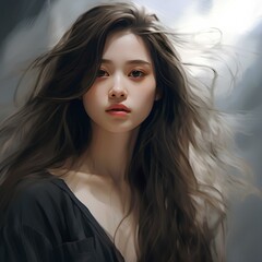 beautiful painting portrait of a beautiful young woman