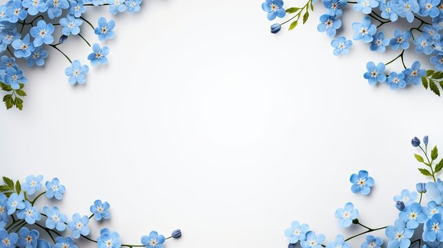 charming forget-me-not flowers as a frame border, isolated on white generative AI
