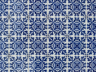 Traditional white and blue ornate portuguese decorative tiles azulejos