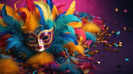 colorful background with mardi gras party items generative AI