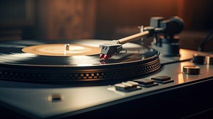 Obraz premium vintage vinyl turntable playing record generative AI
