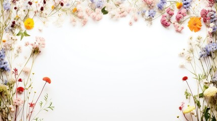 dainty wildflowers as a frame border, isolated with copyspace generative AI