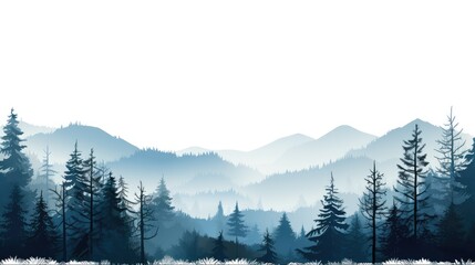 forest blackforest woods vector illustration banner landscape panorama - blue silhouette of spruce and fir trees, isolated on white background generative AI
