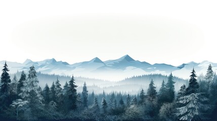 Obraz premium forest blackforest woods vector illustration banner landscape panorama - blue silhouette of spruce and fir trees, isolated on white background generative AI