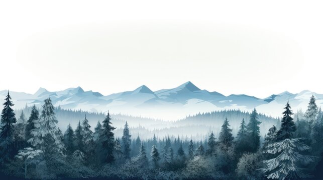 forest blackforest woods vector illustration banner landscape panorama - blue silhouette of spruce and fir trees, isolated on white background generative AI