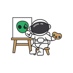 astronaut painting a picture on white background. vector illustration.