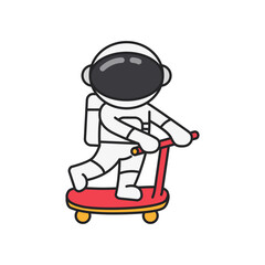 Astronaut riding a scooter. Vector illustration in cartoon style