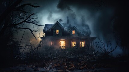 Fototapeta na wymiar haunted house amidst a storm generative AI