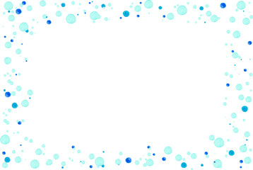 水彩で描いた水玉フレーム・水色