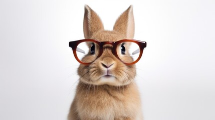 rabbit wearing small round glasses isolated on a white background generative AI