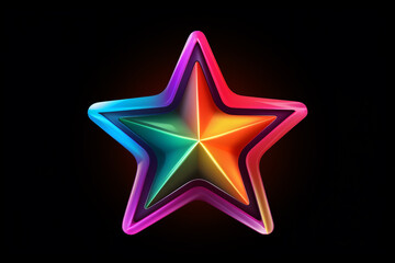 Neon bunter Stern in Regenbogen Farben auf dunklem Hintergrund. Querformat. Generative Ai.