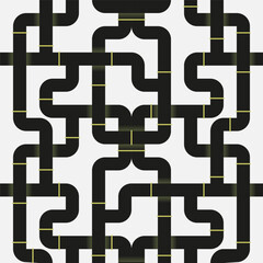 Black sewage pipelines intertwined in an industrial pattern. Vector seamless pattern design for textile, fashion, paper, packaging, wrapping and branding