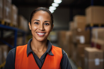 Fototapeta premium Hispanic female warehouse worker in store warehouse