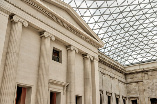 London, UK - July 12, 3023:Architectural details of the Norman Foster designed construction at the British Museum in London