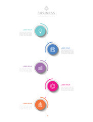 Vector infographic business presentation template with circular interconnection with 5 options.