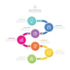 Naklejka premium Vector infographic business presentation timeline template with circular interconnection with 7 options.