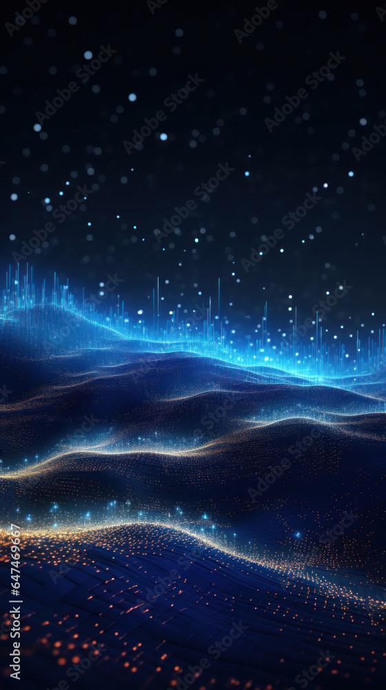 Poster data technology and communication futuristic illustration. wave of bright particles. technological 3