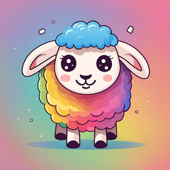 Small cute cartoon smiling sheep