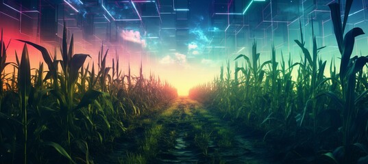 Corn farm at metaverse. Generative AI technology.