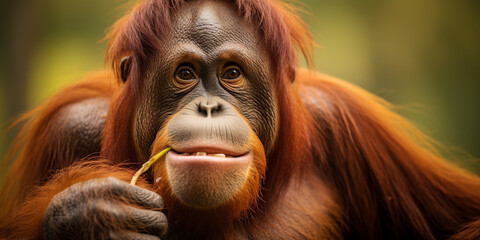 Realistic photos of very cute orangutan activities